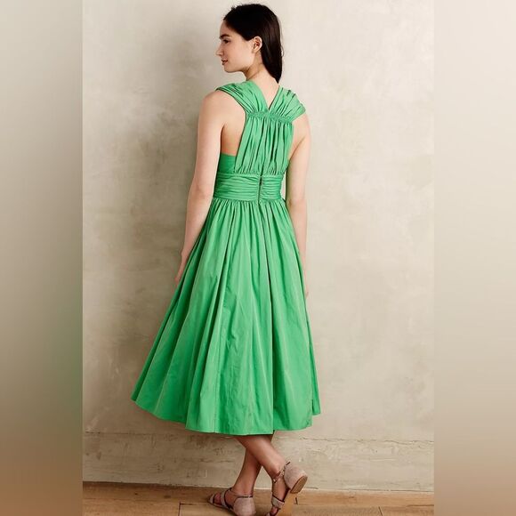 Anthropologie Tracy Reese Midi Dress Parted Emerald Dress with Pockets 8 - Picture 7 of 15